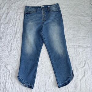 Sofia Button Fly Light Blue High-Rise Slim Straight tulip hem Crop Jean 12